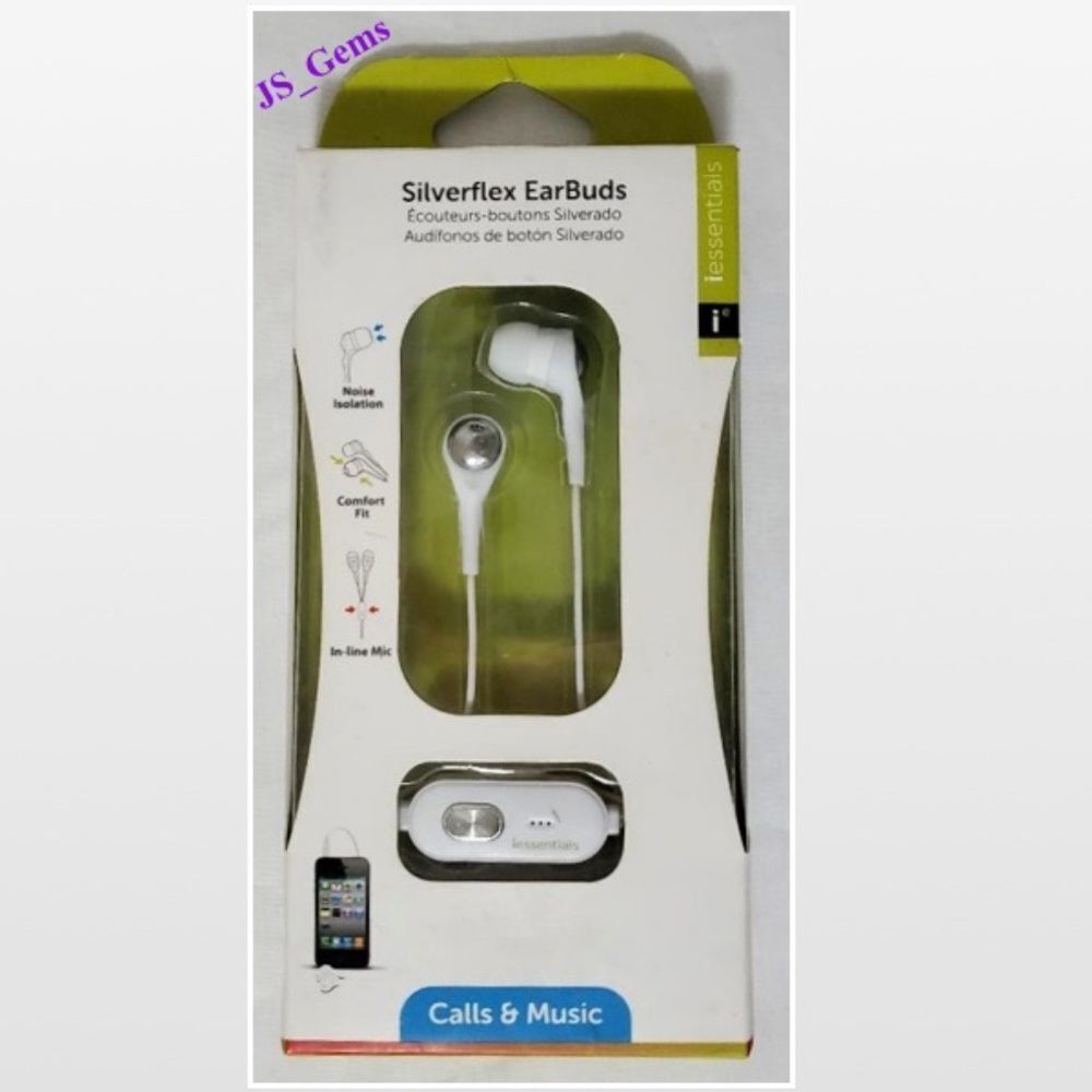 New iessentials Silverflex EarBud White Phone Music Comfort Fit Headphones NWT